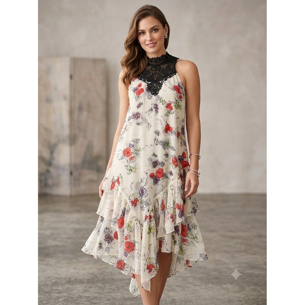 NWT Love Stitch Handkerchief Hem Sz L Crochet Trim Gauzy Flowy Semi-sheer Boho